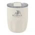 A drink bottle in cream with a transparent lid and a logo, designed for holding beverages.