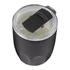 A drink bottle featuring a matte black exterior and a clear lid, designed with a ceramic liner and a logo.