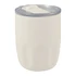 A drink bottle in cream with a transparent lid and a logo, featuring a smooth, rounded design.
