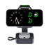 A black 3-in-1 wireless charging station with a phone, smartwatch, and earbuds, featuring a digital clock display.