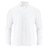 A white long-sleeve shirt with a button-up front and a classic collar, featuring a logo on the chest.