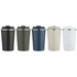 A drink bottle collection featuring five double wall vacuum tumblers in black, olive green, navy, beige, and white, each with a lid.