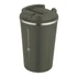 A drink bottle in dark green with a double wall vacuum design, featuring a lid and a logo.