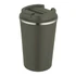 A drink bottle with a double wall vacuum design, featuring an olive green exterior and a stainless steel rim.