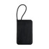 A black power bank with a strap, featuring a sleek rectangular design and a smooth surface.