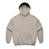 A beige hoodie featuring a spacious front pocket and a drawstring hood, with a simple design and no visible logos.