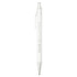 A recycled aluminium ballpoint pen in white, featuring a clear barrel and a clip. It has a logo on the side.