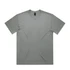 A grey t-shirt with a crew neck and short sleeves, featuring a logo on the tag.
