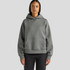 A hooded sweatshirt in a soft grey colour, featuring a front pocket and a relaxed fit.