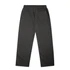 Cuffless track pants in dark grey with a back pocket and an elastic waistband. Features branding on the fabric.