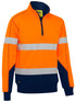 Bisley Workwear Orange/Navy Taped Hi Vis 1/4 Zip Fleece Pullover with Sherpa Lining