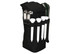 A black zippered pouch containing golf tees and a small accessory, featuring a clip and branding.