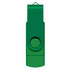 A green dual flash drive featuring a swivel design and a keyring loop for easy attachment.