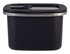 A rectangular black stainless steel container with a clear lid and a sealing mechanism. Features a logo on the side.