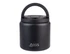 A food flask in matte black with a quick release lid, spork, and a carry handle. It features a logo.