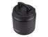A food flask in matte black with a quick release lid, spork included, featuring a handle and a logo.