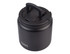 A food flask in matte black with a quick release lid, spork included, featuring a handle and a logo.