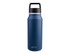 A drink bottle featuring a blue finish with a chug spout and a black lid, including a logo on the side.