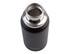 A drink bottle with a sleek matte black finish and a stainless steel opening, featuring a branding logo.