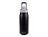 A drink bottle featuring a black finish with a grey flip-top lid and a logo. Holds 600ml.