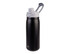A drink bottle with a sleek black finish, featuring a flip-top lid and a carry handle. Includes branding.