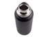 A drink bottle with a matte black finish and a stainless steel neck, featuring a logo on the side.