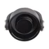 A drink bottle in black, featuring a wide opening and two silver accents on the sides. It has a logo on the surface.