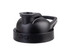 A drink bottle cap in black with a handle and a logo. Designed for a protein shaker.