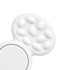 A white fidget spinner featuring textured surfaces for tactile stimulation, with a smooth central disc and raised dots.