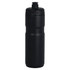 A drink bottle in matte black, featuring a screw-on lid and a logo on the side. Holds 750ml.