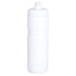A drink bottle in white, featuring a screw-on cap and a slim design. It has a logo on the surface.