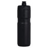 A drink bottle in black, featuring a screw top, made of durable material, with a logo on its side.