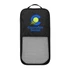 A black pickleball paddle bag with a mesh front and a colourful logo featuring a pickleball graphic.