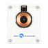 A crystal wireless charger with a circular copper charging area and a clear casing, featuring a logo.