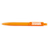 A geometric ballpoint pen in bright orange with a branding logo, featuring a textured grip.