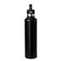 A drink bottle in matte black stainless steel with a screw top and carry handle, featuring a silver band.