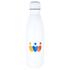 A drink bottle in white with a logo, featuring a sleek, insulated design and a 500ml capacity.
