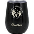 A drink bottle with a matte black finish, featuring a logo and personalised engraving. It has a vacuum insulated design.