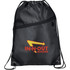 A black drawstring bag featuring a zippered pocket and a logo. Made from sturdy fabric with a sleek design.