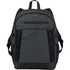 A grey expandable 15" computer backpack with mesh side pockets and a logo on the front.