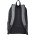 A grey and black computer backpack with padded straps and mesh side pockets, featuring a logo on the back.