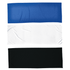 Three cooling towels in blue, white, and black, featuring a logo on one of them.