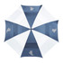 A navy and white vented golf umbrella with a logo, featuring an eight-panel design.