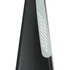 A black fan with a silver side accent, featuring a sleek, conical design. It includes a logo on the surface.