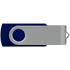 A blue and silver USB flash drive with a swivel cap, featuring a branding logo. It has a storage capacity of 16GB.
