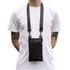 A black neck pouch with a strap, featuring a zippered pocket and additional mesh detailing.