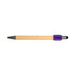 A bamboo pen featuring a purple accent and a stylus tip, with a sleek and minimalist design.