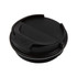 A black coffee cup lid with a sliding opening and sealed edge, designed for a double wall coffee cup.
