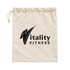 A beige drawstring bag with a logo printed on it, featuring the words "Vitality FITNESS".