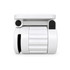 A white phone holder with a textured grip and magnetic base, featuring black accents and a compact design.